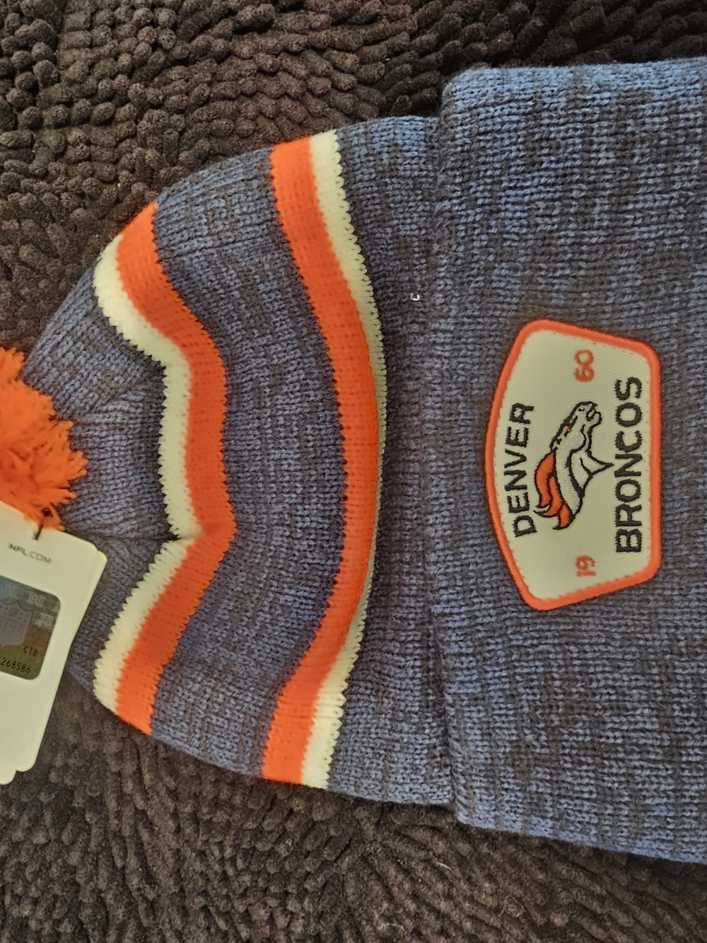 NFL Denver Broncos Kids Pom Beanie - Navy, Orange, White